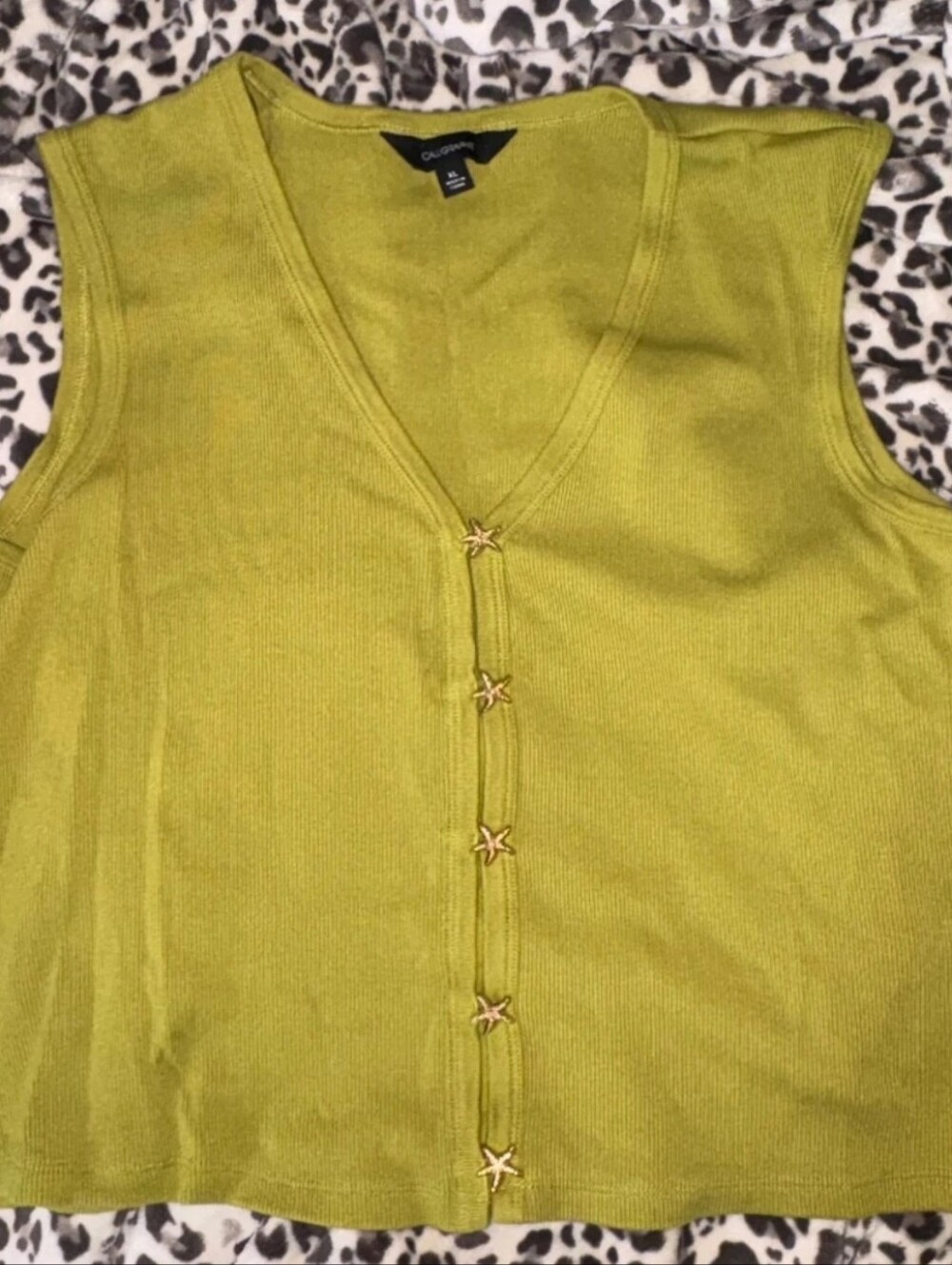 Green Sweater Vest With Gold Buttons